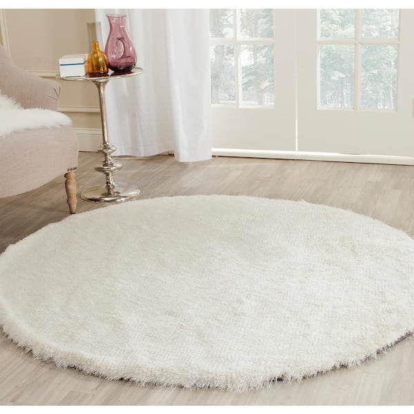 Paris Shag Ivory 5 ft. x 5 ft. Round Solid Area Rug