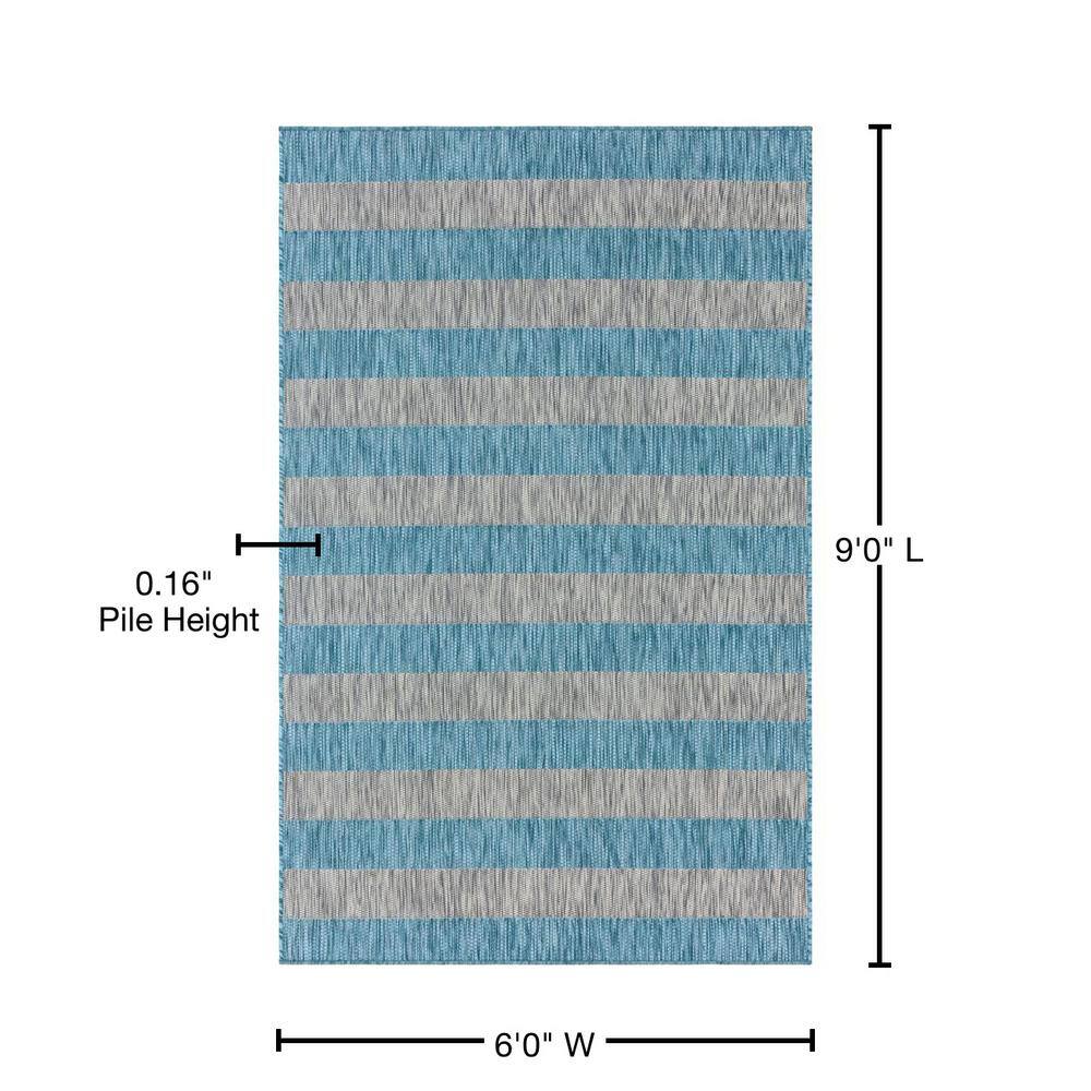 Aqua Blue and Ivory Stripe 6' x 9' Easy-Care Outdoor Rug