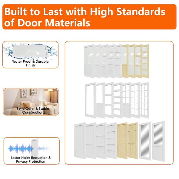 24 in. x 80 in. 5-Lite Frosted Glass Right-Hand White Solid Core Wood Interior Prehung Door Kit with Quick Assemble Jamb
