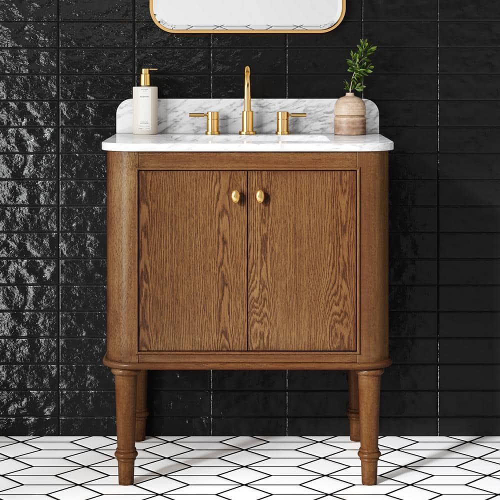 Collette 30 in W x 22 in D x 35 in H Single Sink Bath Vanity in Cinnamon Oak With White Carrara Marble Top -  Home Decorators Collection, 23016-VS30-CO