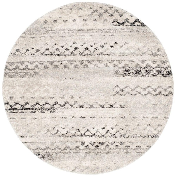 SAFAVIEH Retro Cream/Grey 6 ft. x 6 ft. Round Striped Area Rug