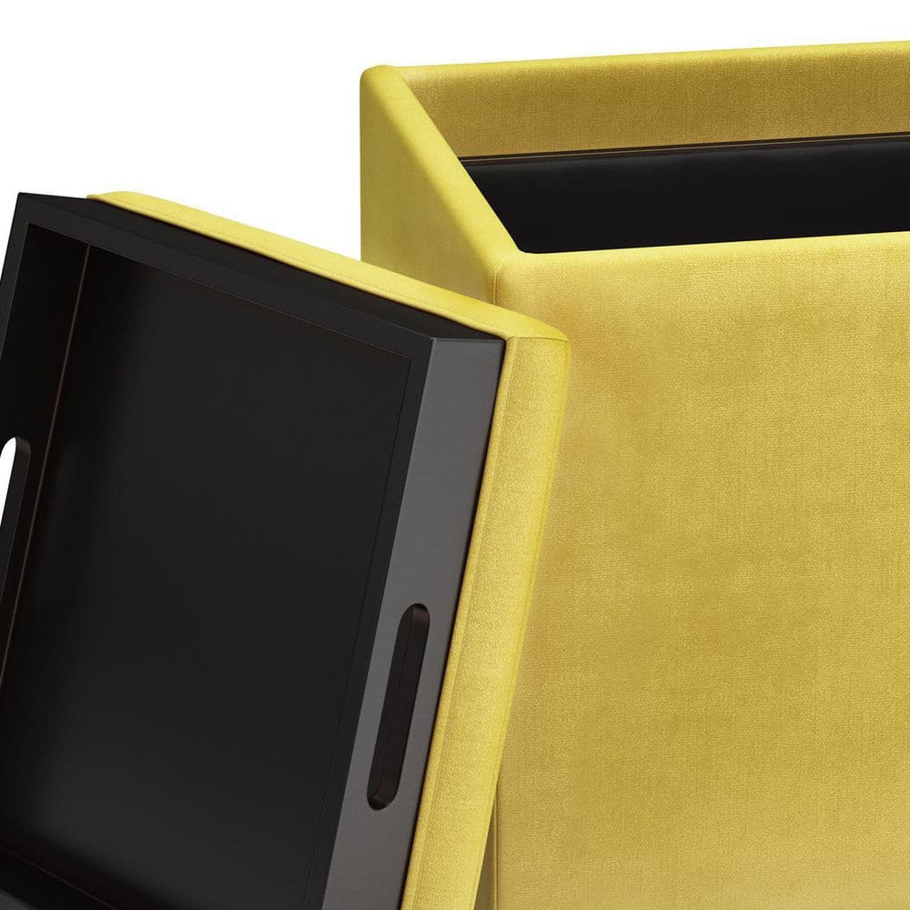 Dijon Yellow Velvet Cube Storage Ottoman with Tray