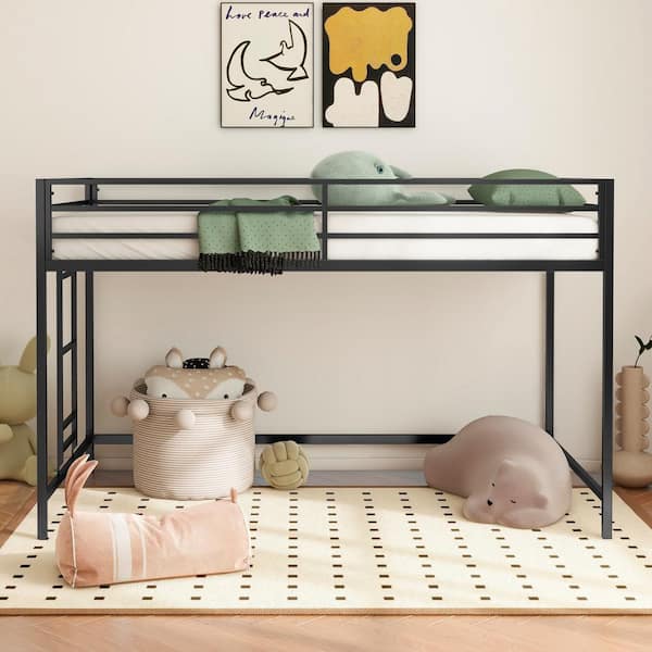 Argi Ladder Twin Junior Loft Bunk Bed, Metal, Black