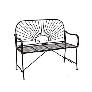 20.5 in. W 2-Person Seating Black Metal Sun-Patterned Indoor/Outdoor Patio Bench