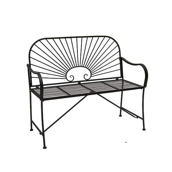 XBRAND 20.5 in. W 2-Person Seating Black Metal Sun-Patterned Indoor/Outdoor Patio Bench