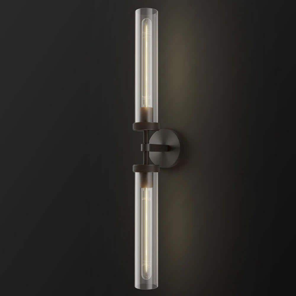 4.64 in. 30 in. H 2-Light Black Wall Sconce Modern Wall Light with Double Glass Tube for Living Room Dining Room (1-Set) price history on PriceWatchPro