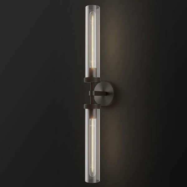 Gleam Flare 4.64 in. 30 in. H 2-Light Black Wall Sconce Modern Wall Light with Double Glass Tube for Living Room Dining Room (1-Set)