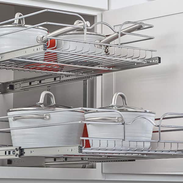 2 Tier Stainless Steel Pull Out Kitchen Cabinet Drawer Basket