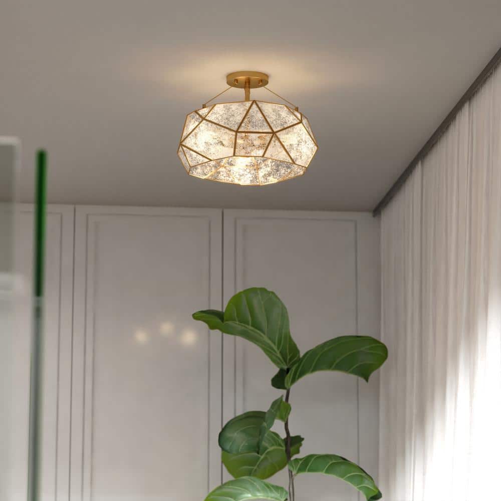Euclid 16'' Aged Brass and Glass Drum Semi-Flush Mount