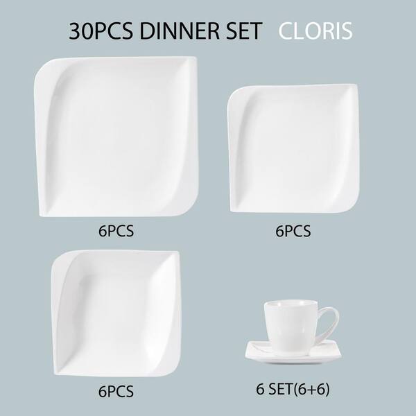 MALACASA Blance 30-Piece Casual Ivory White Porcelain Dinnerware