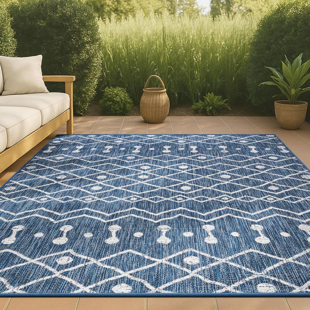 Nokat Coastal Bohemian Blue/Ivory 5 ft. x 8 ft. Indoor/Outdoor Area Rug price history on PriceWatchPro