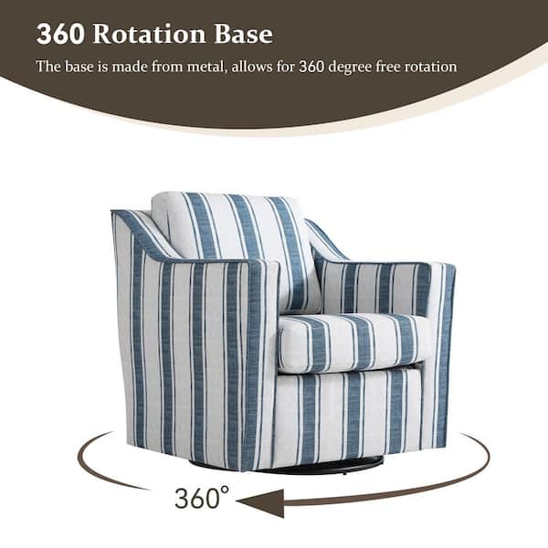 Uixe Navy Stripe Line Upholstered Swivel Accent Barrel Chair (Set