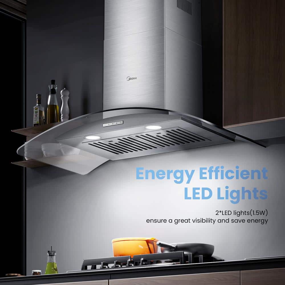 Midea 30" Stainless Steel Convertible Curved Glass Range Hood