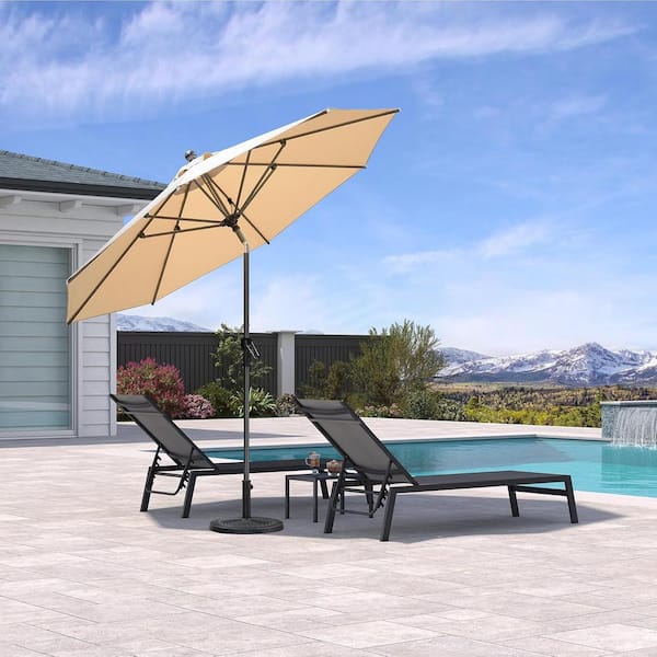 PURPLE LEAF 9 ft. Octagon Aluminum Auto-Tilt Outdoor Patio Market Umbrella in Beige