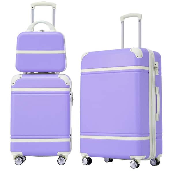 Merax Purple Lightweight 3-Piece Expandable ABS Hardshell Spinner 20" + 24" Luggage Set with Cosmetic Case, 3-Digit TSA Lock