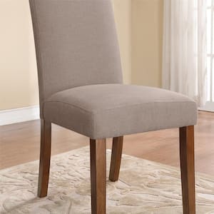 Linen Upholstered Parsons Chairs, Set of 2, Taupe/Pine