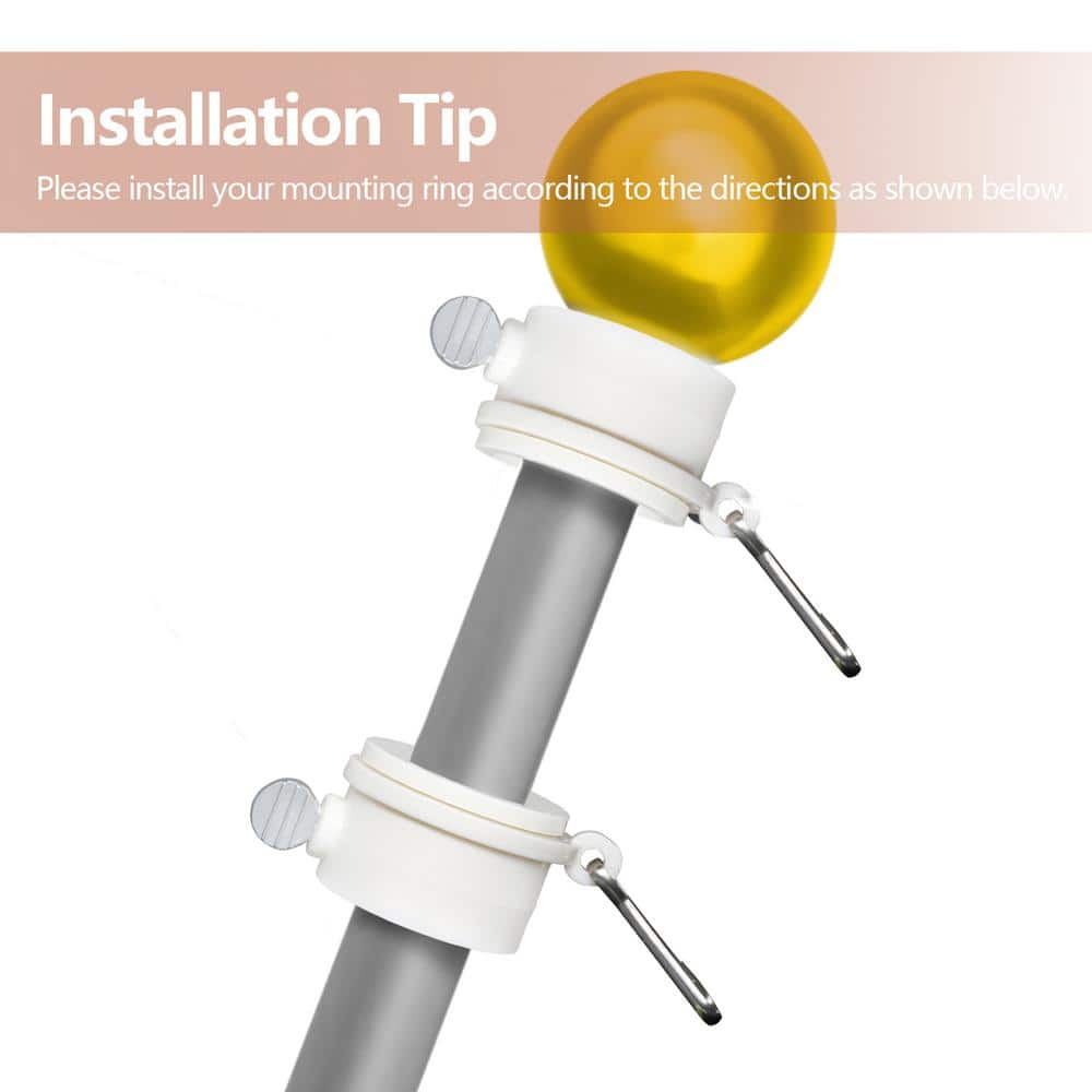 White Plastic Flagpole Mounting Rings Set with Carabiners