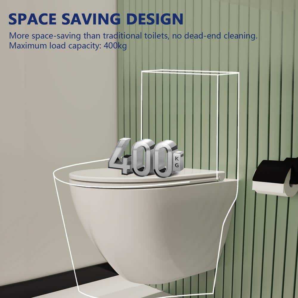 White Ceramic Elongated Wall Mounted Dual Flush Toilet