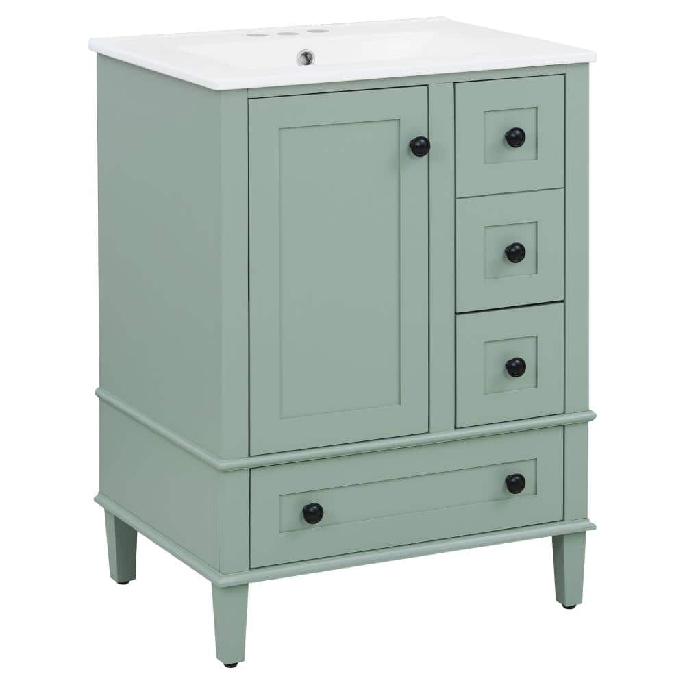 24 in. W x 18.3 in. D x 34 in. H Freestanding Bath Vanity in Green with White Ceramic Top(Unassembled) price history on PriceWatchPro