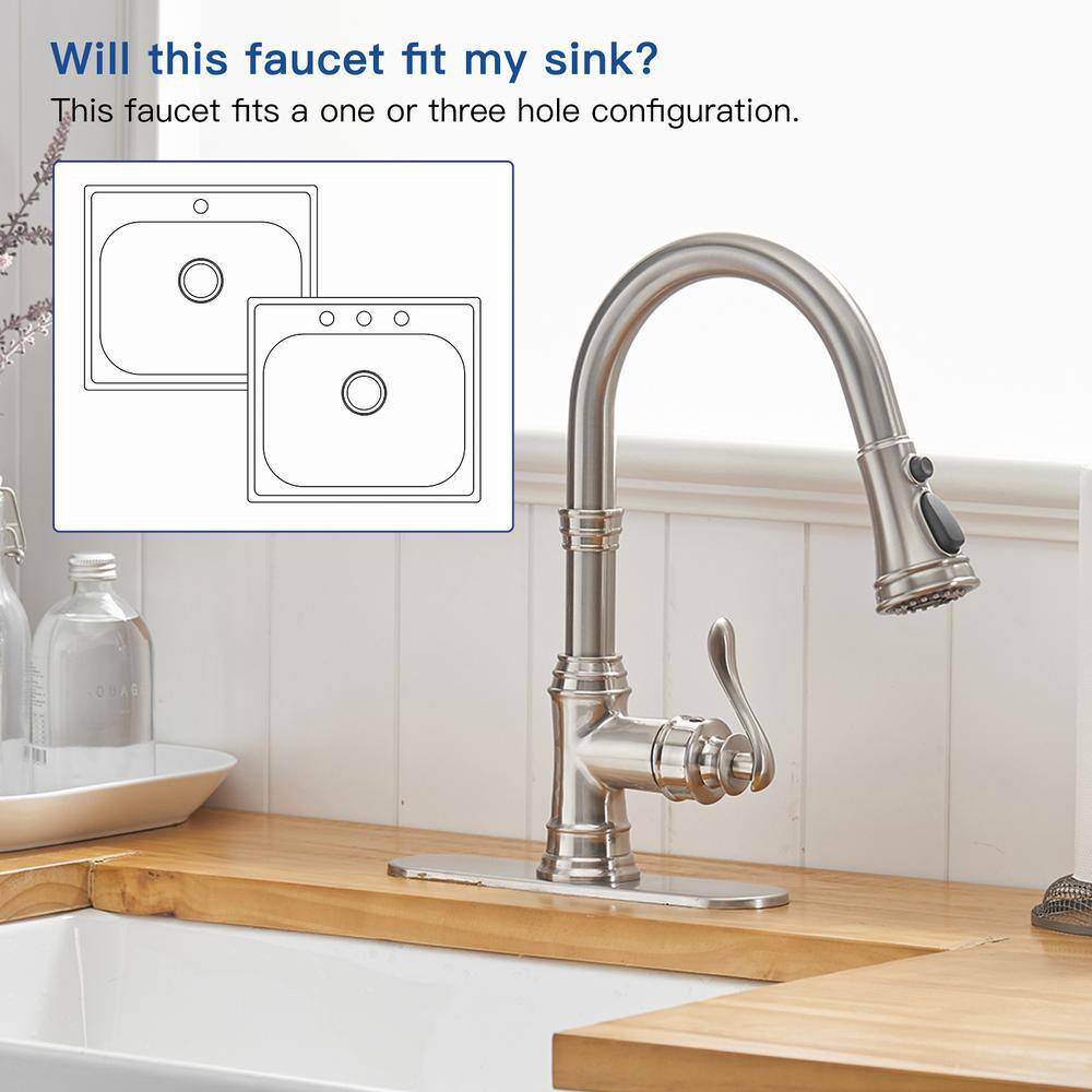 Brushed Nickel Single Handle Pull-Down Kitchen Faucet with Spray