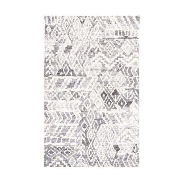 2 ft. x 13 ft. Gray and White Abstract;Geometric Area Rug
