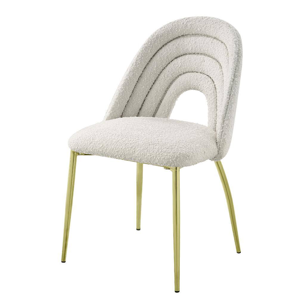 White Upholstered Side Chair with Gold Metal Legs, Set of 2