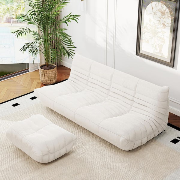 J&E Home 68.9 in. W Armless Modular Velvet 2-Piece Free Combination Lazy Sectional Sofa with Ottoman in Beige
