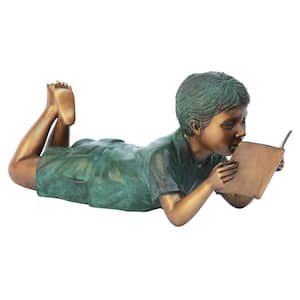 7 in. H Bookworm Boy Garden Reader Bronze Statue
