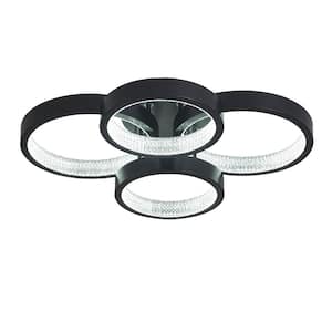 23.6 in. Black Modern 4 Rings Dimmable Selectable Integrated LED Flush Mount Ceiling Light