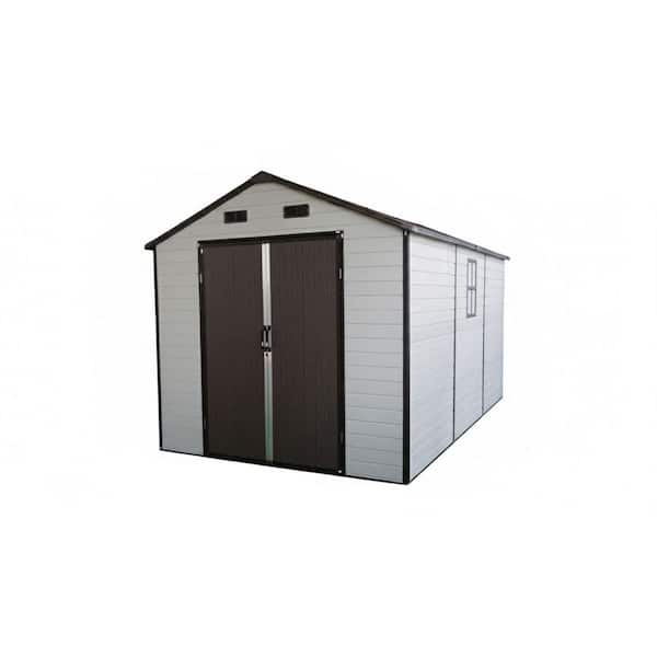 8 ft. W x 14 ft. D Resin Storage Shed with Windows, Aluminum Frame & Floor Tools Shed