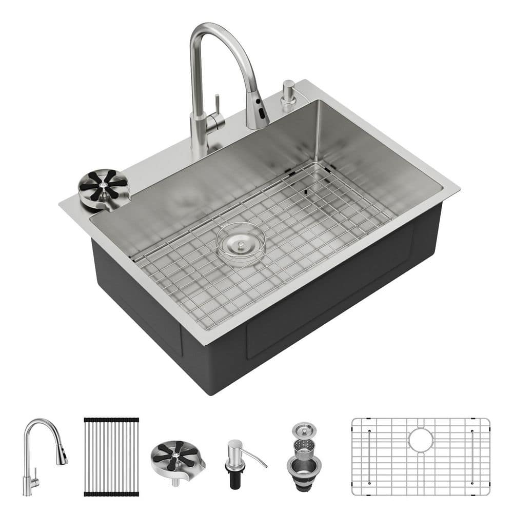 30 in. Drop-In Single Bowl 16-Gauge Stainless Steel Kitchen Sink with Pull Down Faucet and Bottom Grid price history on PriceWatchPro