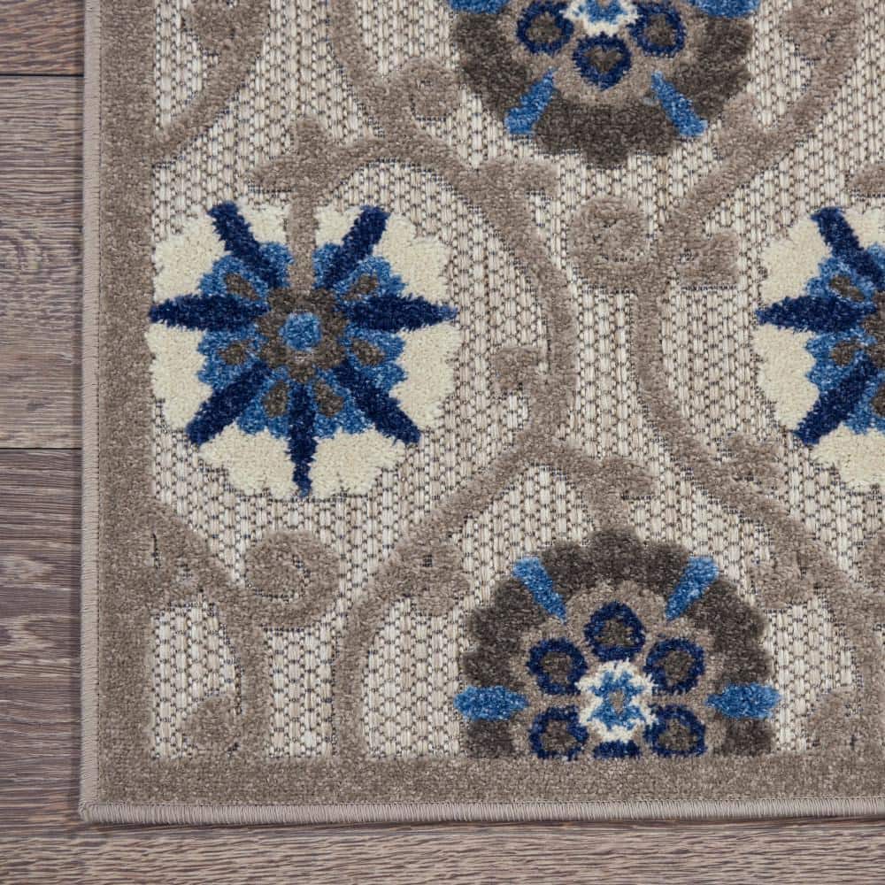 Blue and Grey Floral Synthetic 6' x 9' Reversible Rug