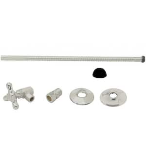 Toilet Kit with Cross Handle Angle Stop Valve, 12 in. Corrugated Riser and Compression Adaptor, Satin Nickel