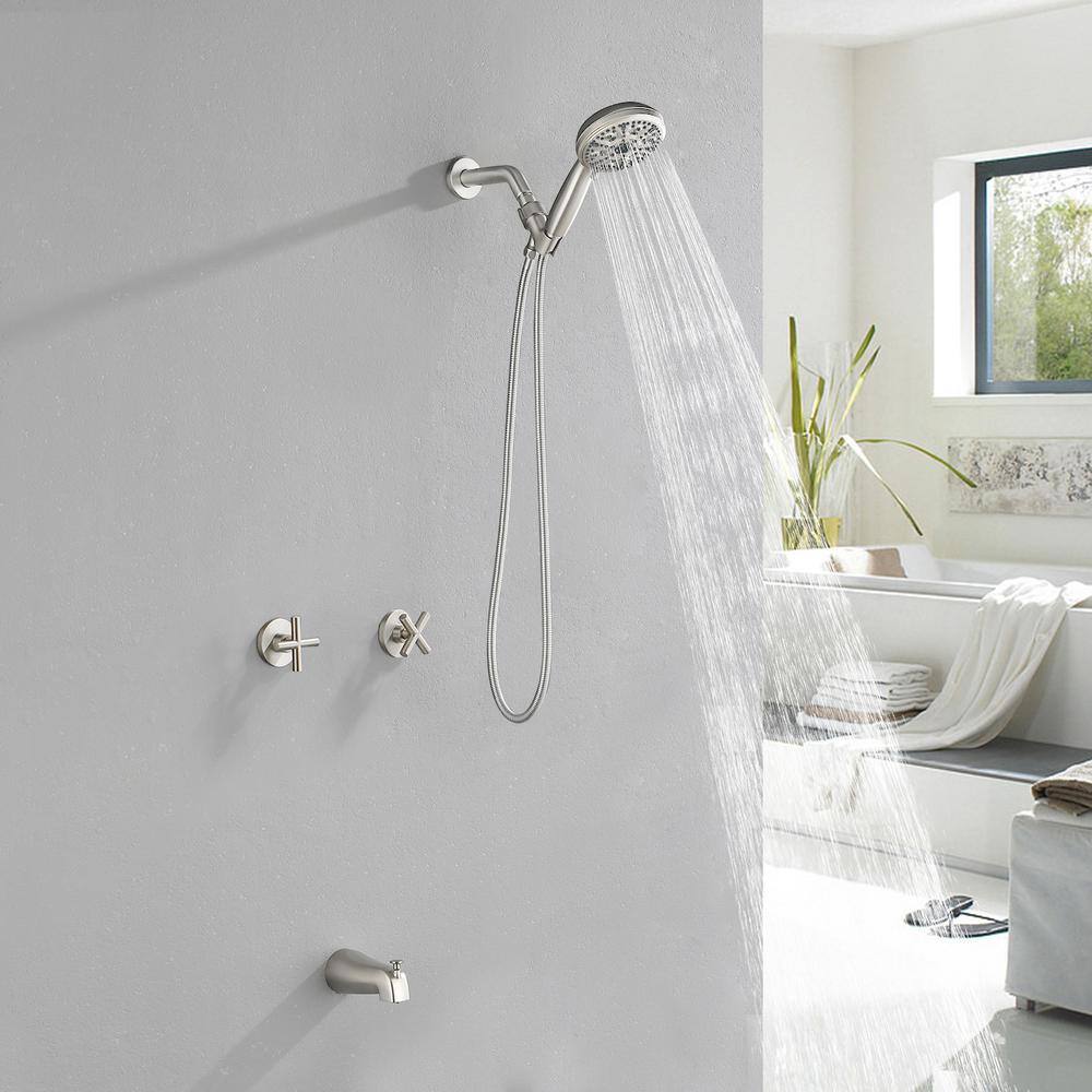Brushed Nickel Dual Handle Rain Shower Faucet Set with Handheld