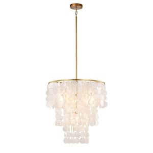 Gardenia 20.5 in. 4-Light Glossy Bronze Finish Chandelier with Natural White Shell