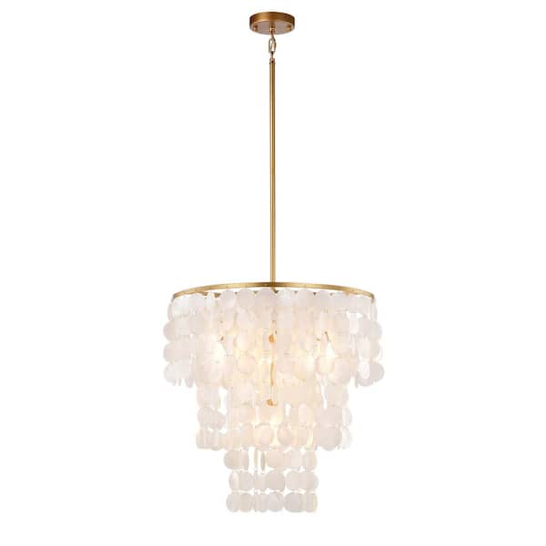 Jojospring Gardenia 20.5 in. 4-Light Glossy Bronze Finish Chandelier with Natural White Shell