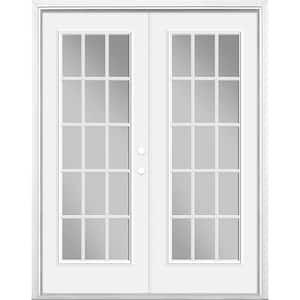 60 in. x 80 in. Primed White Steel Prehung Left-Hand Inswing 15-Lite Clear Glass Patio Door with Brickmold