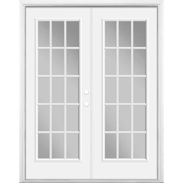 Masonite 60 in. x 80 in. Primed White Steel Prehung Left-Hand Inswing 15-Lite Clear Glass Patio Door Vinyl Frame with Brickmold