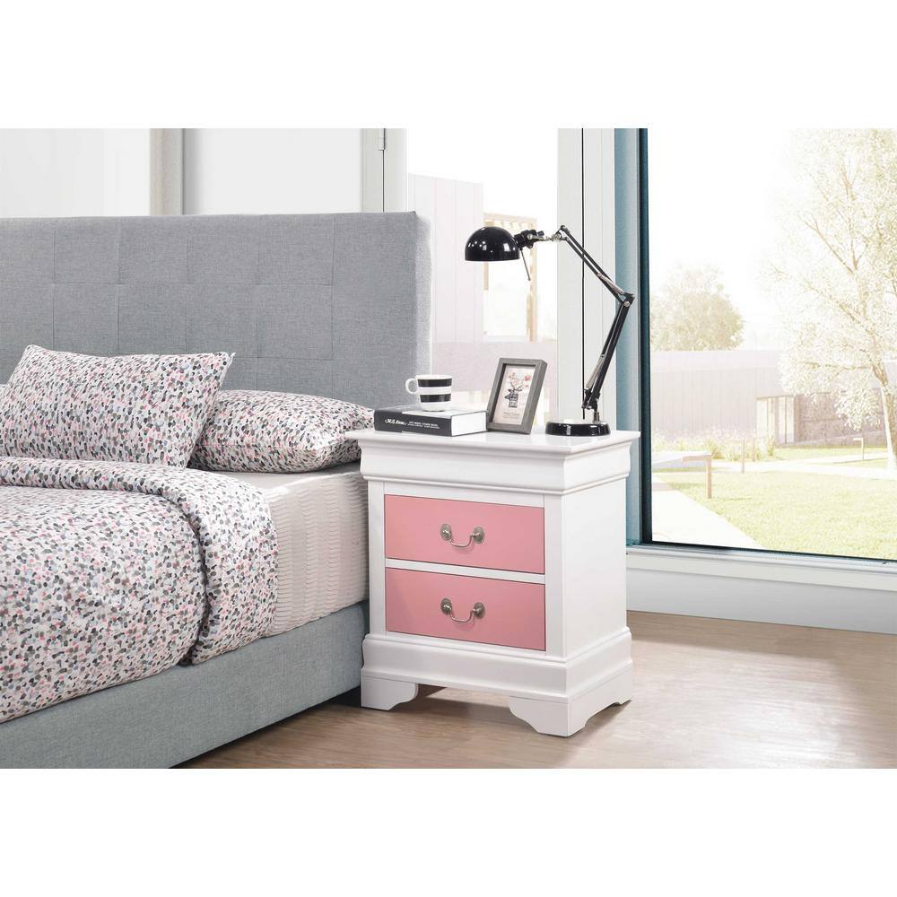 Louis Philippe 2-Drawer Pink and White Nightstand (24 in. H X 22 in. W X 16