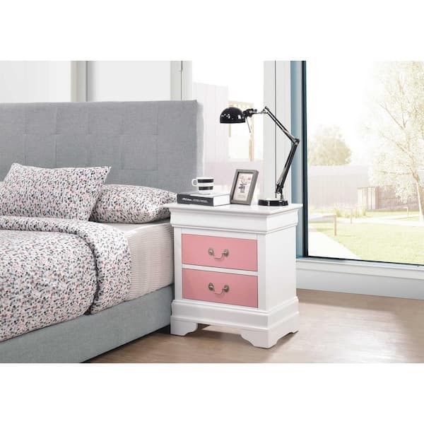 AndMakers Louis Philippe 2-Drawer Pink and White Nightstand (24 in. H X 22 in. W X 16 in. D)