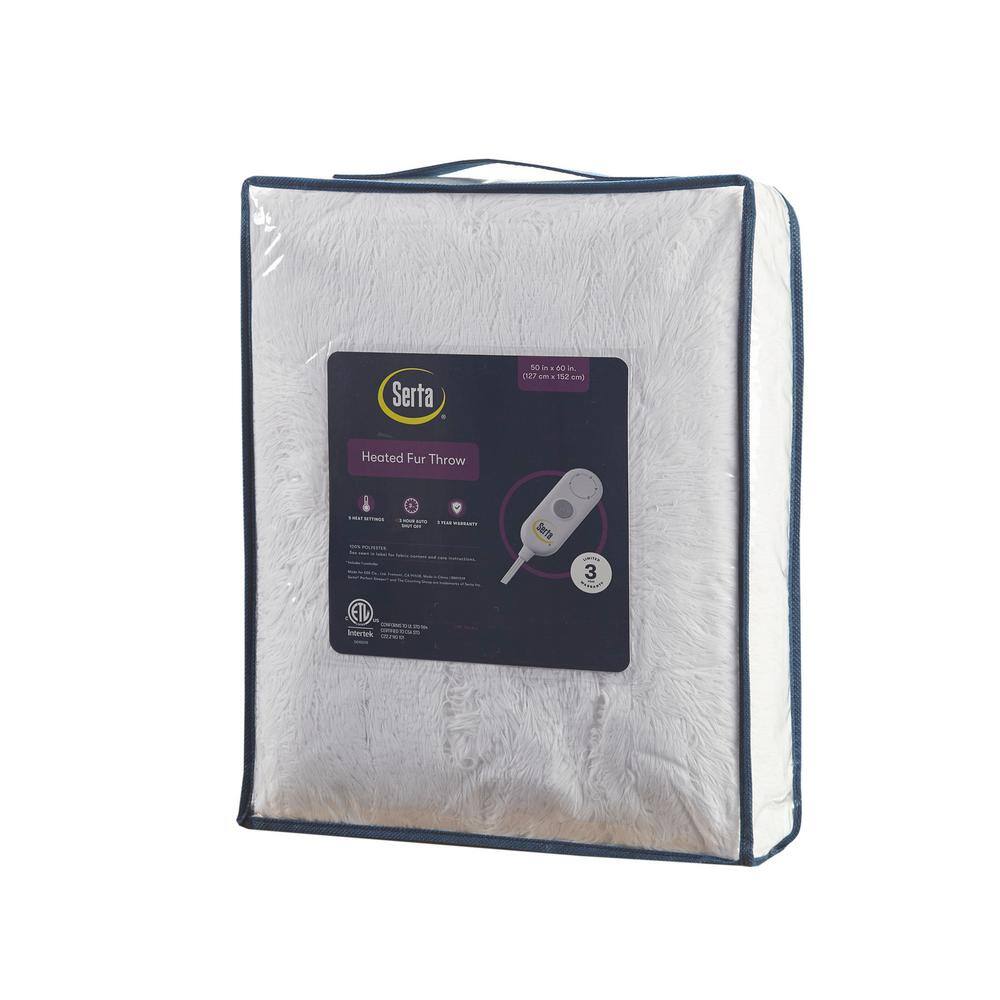 Ivory Faux Fur Electric Heated Throw Blanket