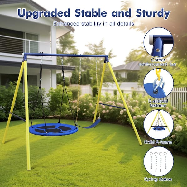 Tatayosi Multi-Person Indoor Outdoor Metal Swing Set with Safety
