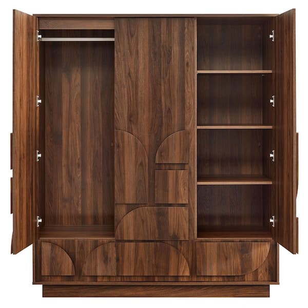 MODWAY Bulwark Walnut Brown MDF 57.2 in. Wardrobe with Drawers MOD