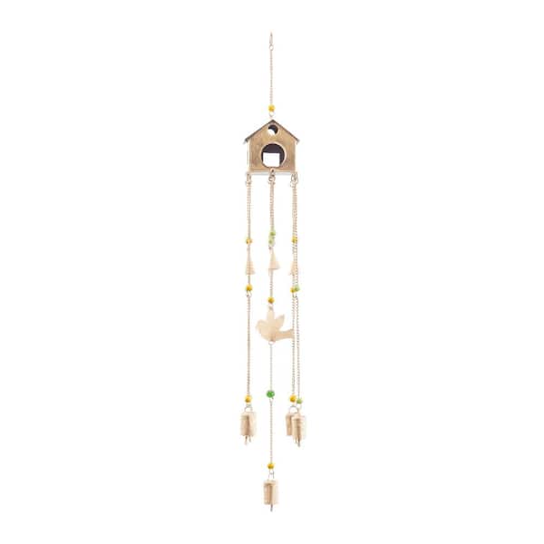 Litton Lane 36 in. Bronze Metal Bird Indoor Outdoor Windchime with Glass Beads and Bells