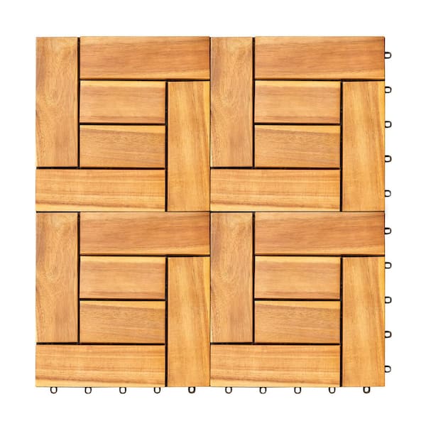 HOTEBIKE 12 in. x 12 in. Acacia Interlocking Wooden Deck Tile in Yellowish Brown (Set of 10 Tiles)