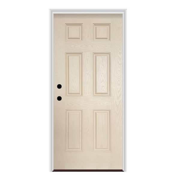 32 in. x 80 in. Right-Hand/Inswing 6 Panel Primed Oak Fiberglass Prehung Front Door