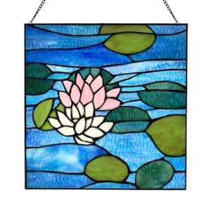Lotus Flower Pond Stained Glass Window Panel