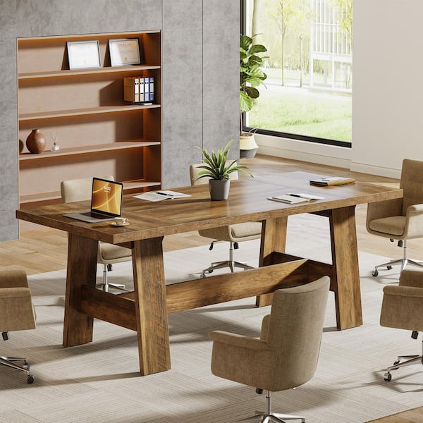 Halseey 70.47 in. Rectangular 6ft Brown Wood Large Home Office Study Writing Conference Table Executive Computer Desk