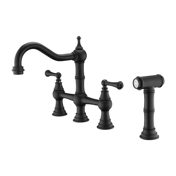 waterpar Double-Handle Pull Down Sprayer Kitchen Faucet with Side Spray in Matte Black