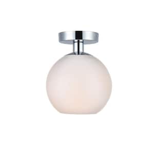 Timless Home 7.9 in. 1-Light Midcentury Modern Chrome and Frosted White Flush Mount with No Bulbs Included
